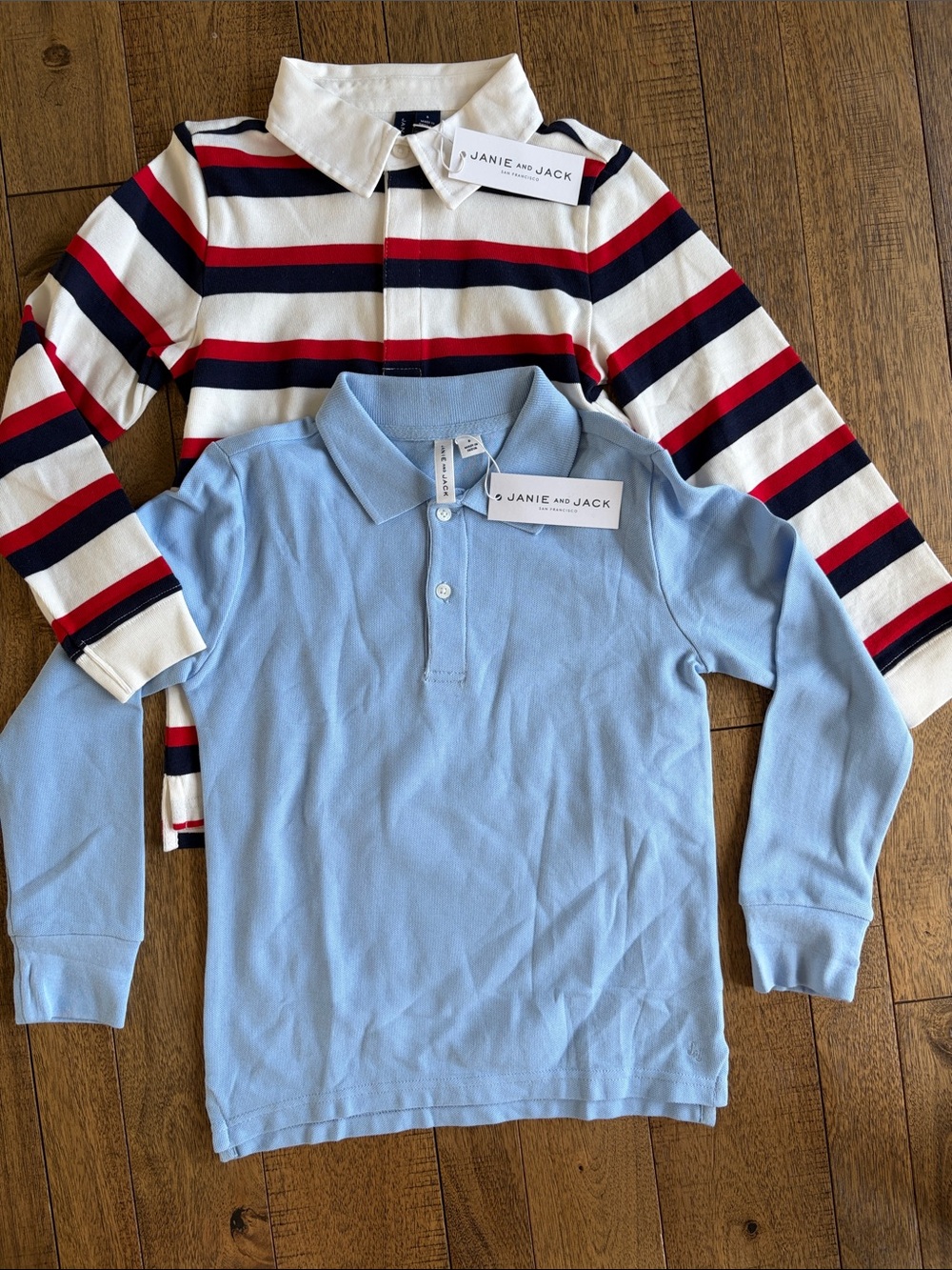 2 New Janie and Jack Long Sleeve Cotton Polos.